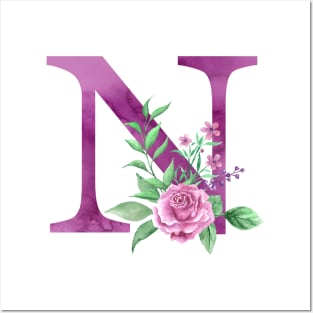 Floral Monogram N Beautiful Rose Bouquet Posters and Art